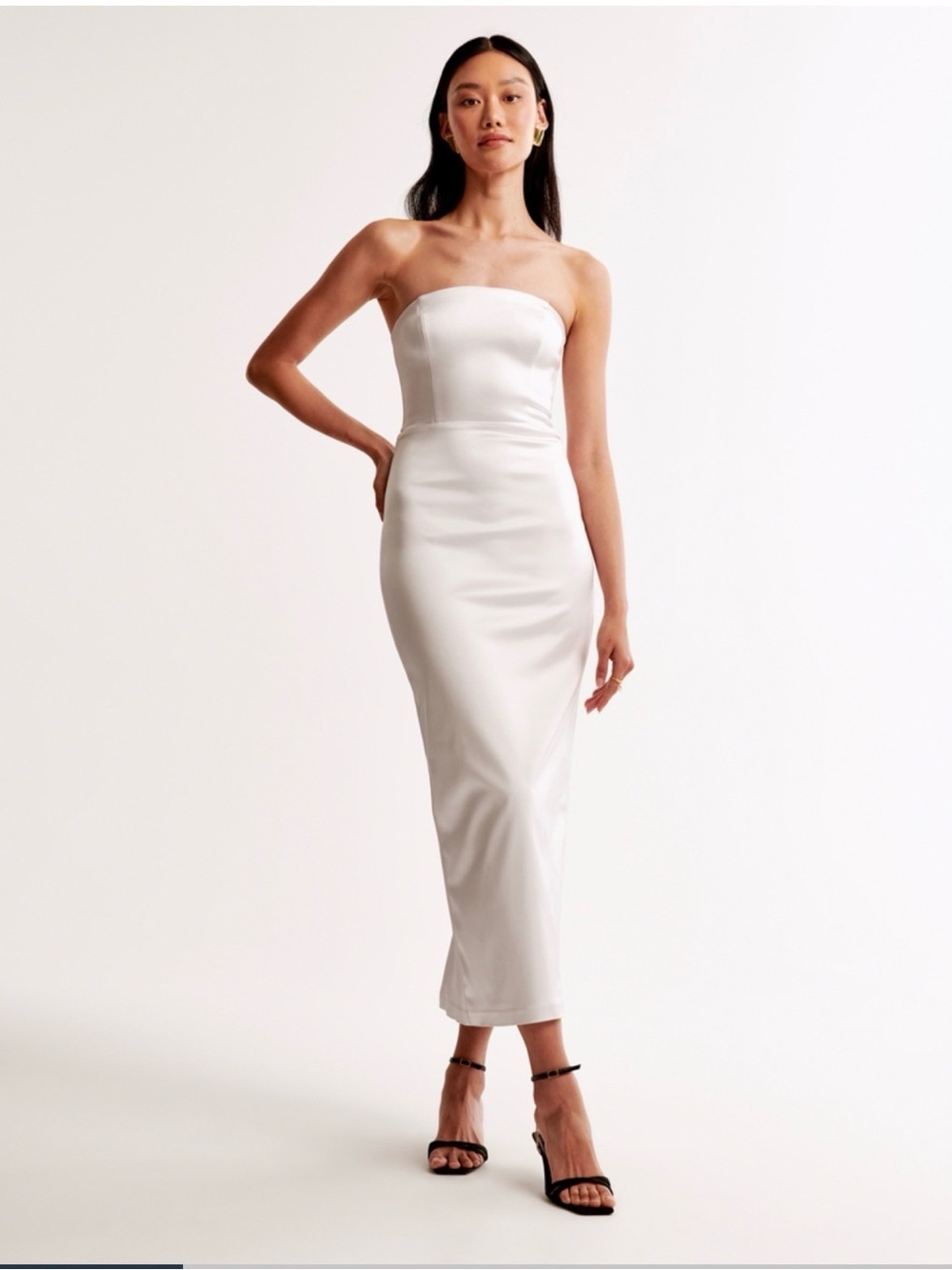 Abercrombie & Fitch Strapless White Satin Midi Dress